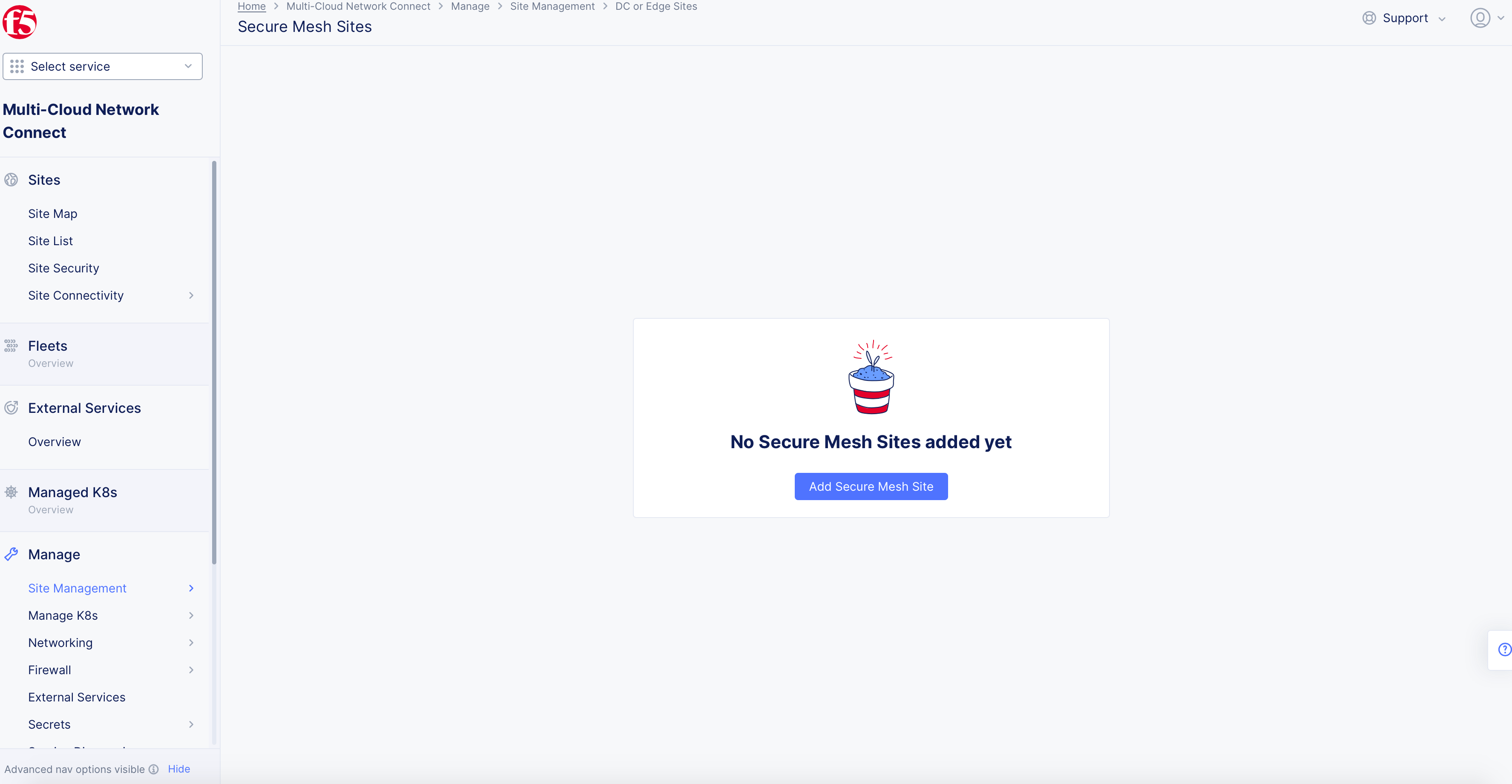 Figure: Navigate to Secure Mesh Site Configuration