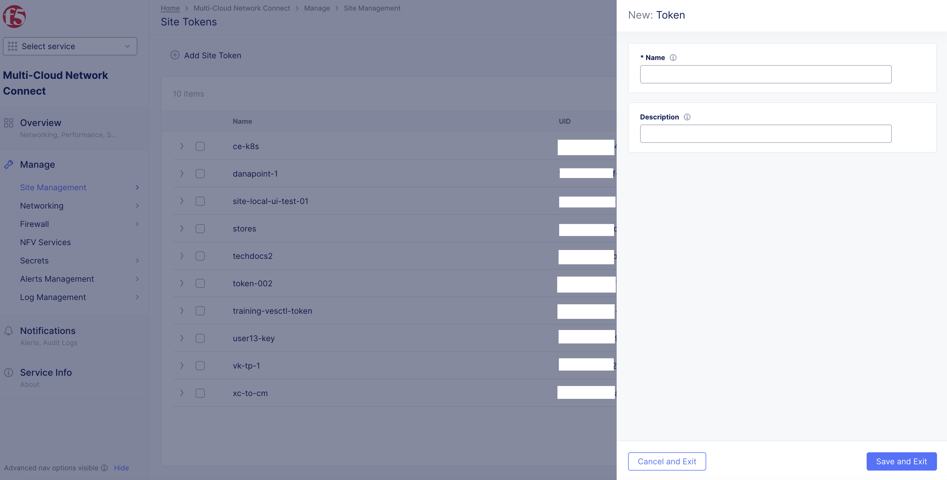 Figure: Site Token Form