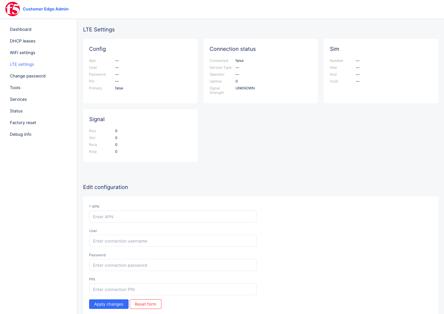 Figure: LTE Settings