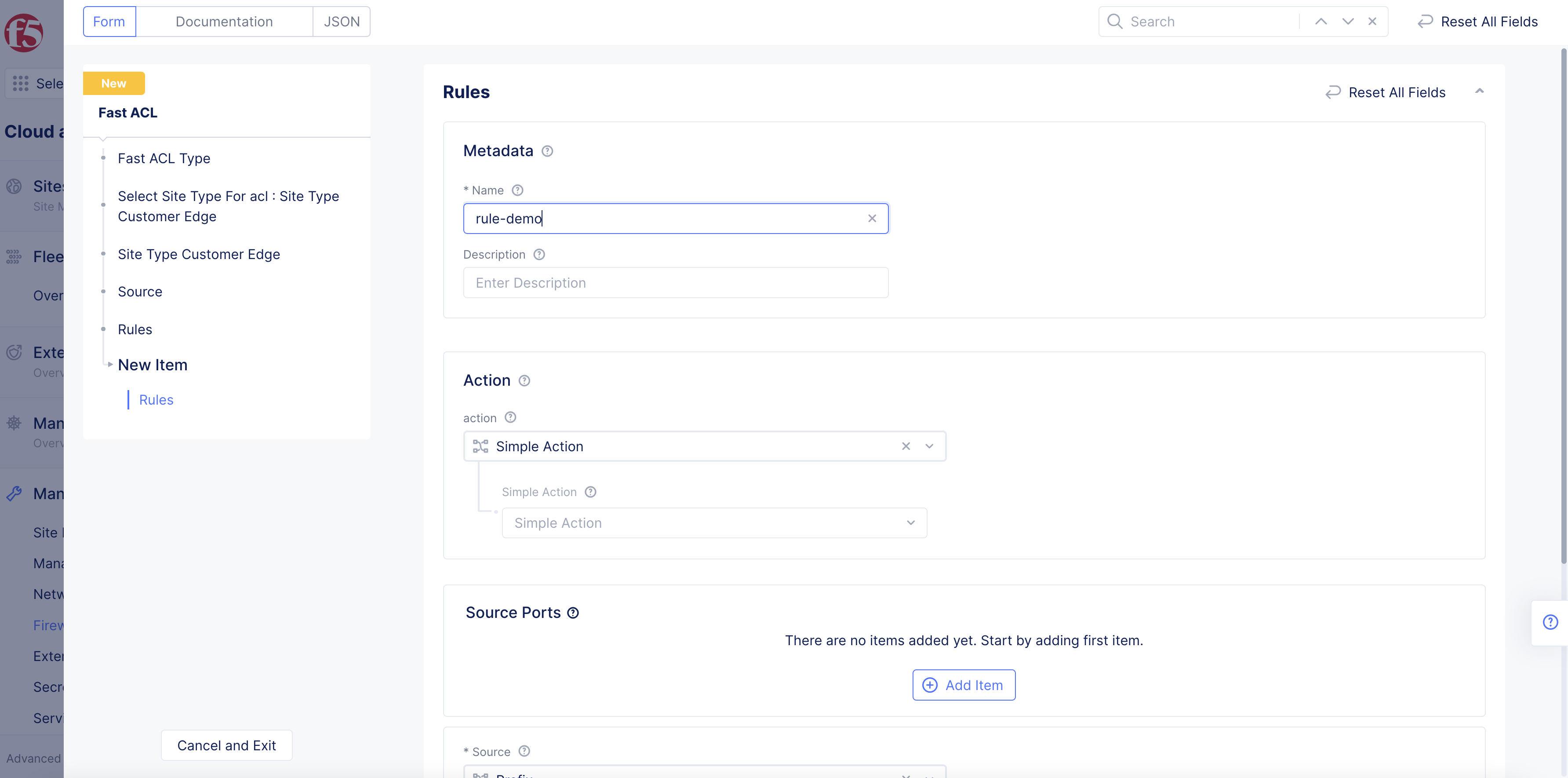 Figure: Fast ACL Rules Configuration