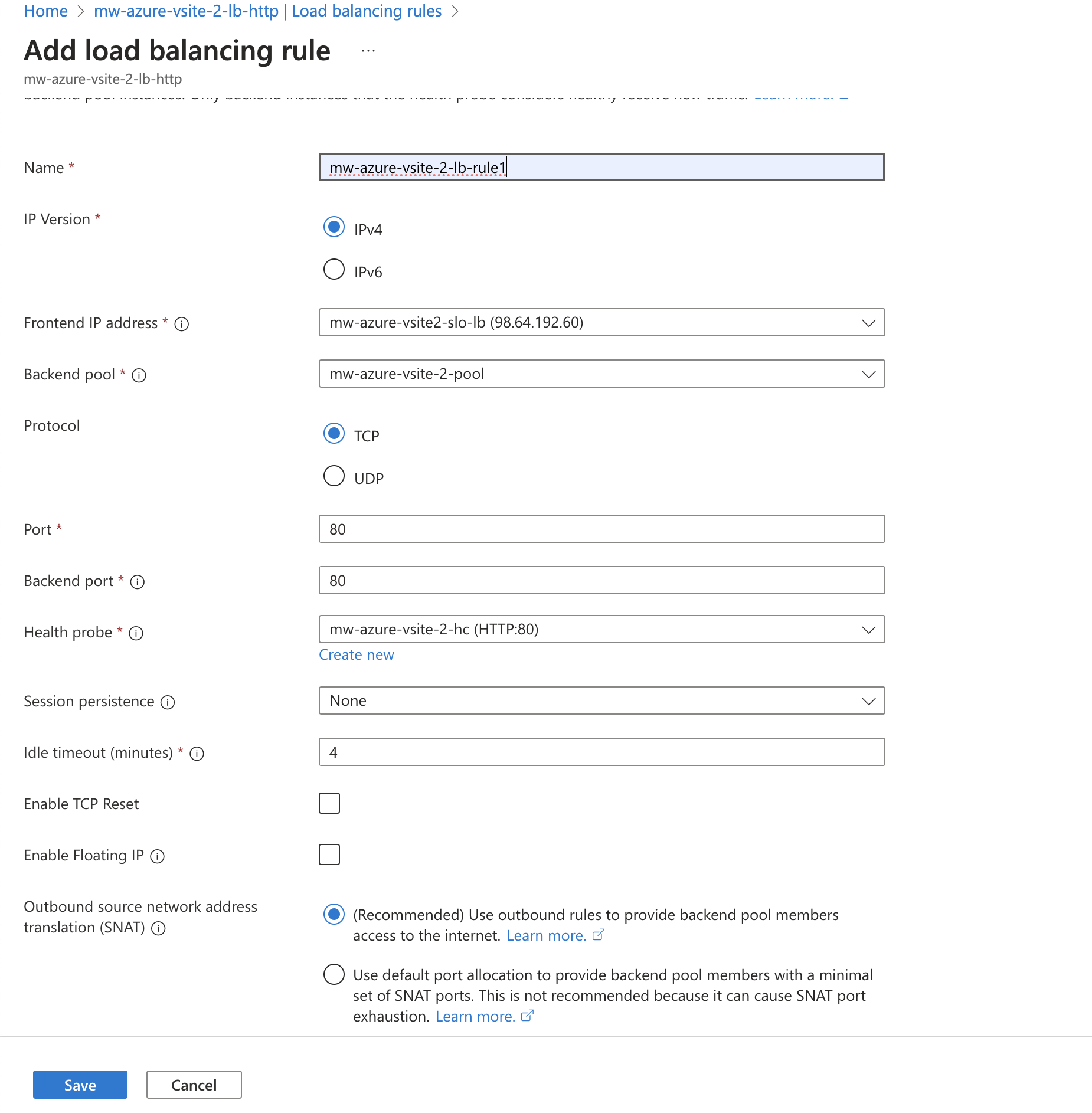 Figure: Add Load Balancer Rules