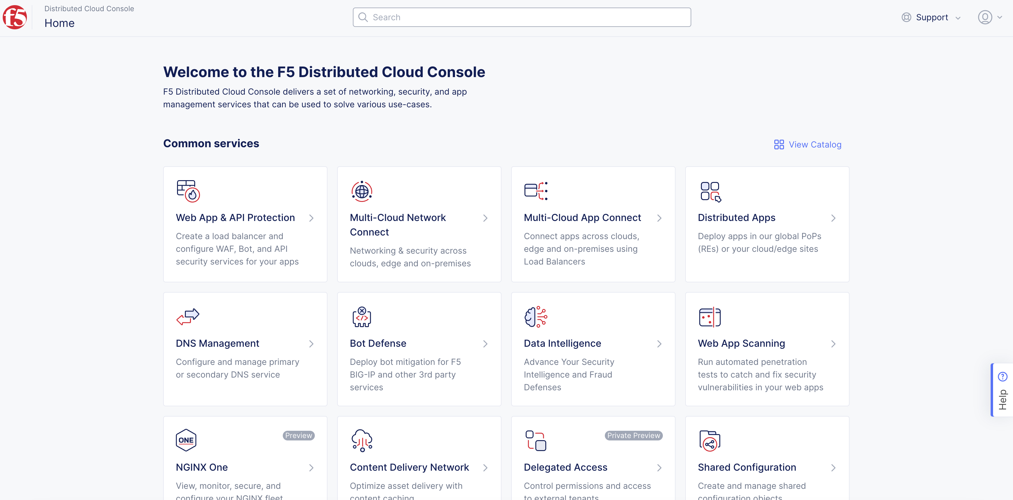 Figure: Console Homepage